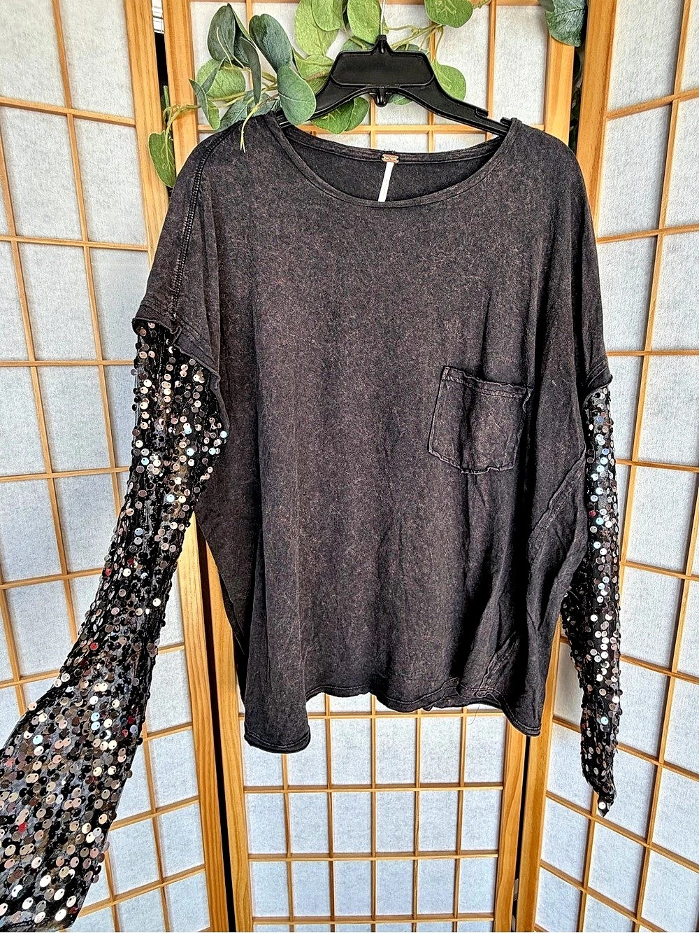 Free People Nellie Sequin Twofer Top Black Medium